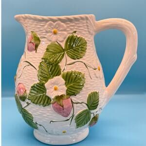 Jay Willfred Andrea by Sadek Strawberry Pitcher Embossed Ceramic Cottagecore VTG